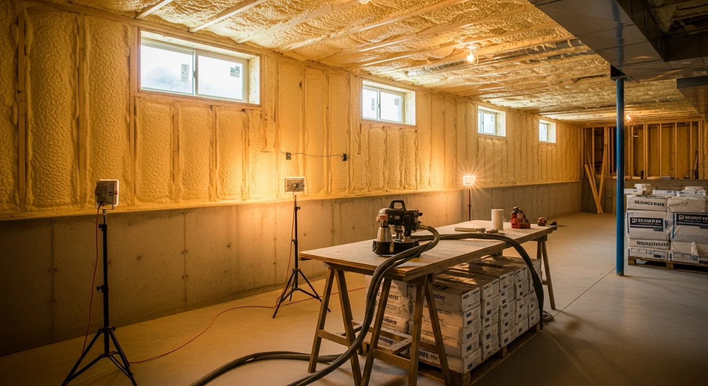 Spray foam insulation being applied to home walls