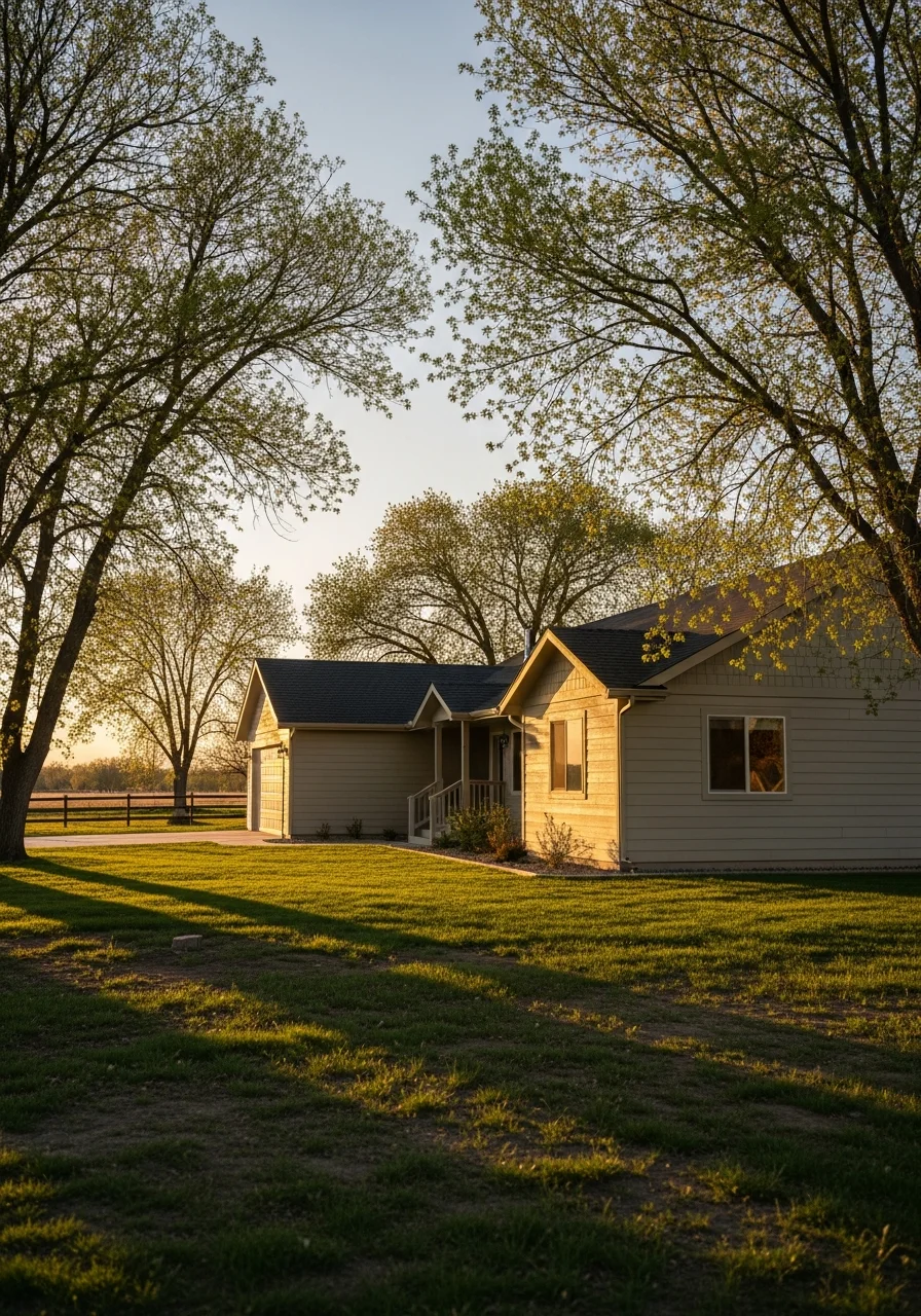 Well-maintained home on spacious lot with mature trees and rural setting.