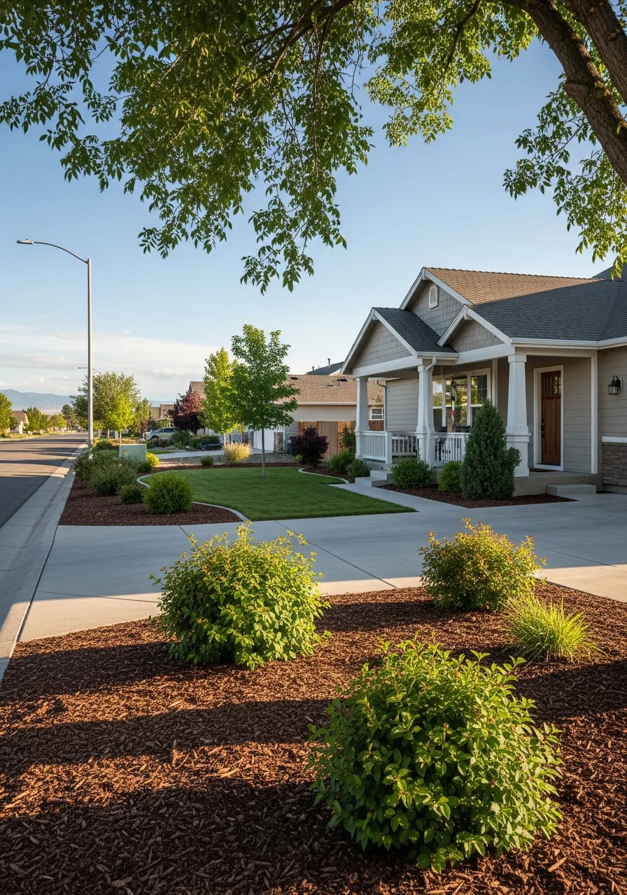Family home with welcoming front porch and manicured landscaping in suburban setting.