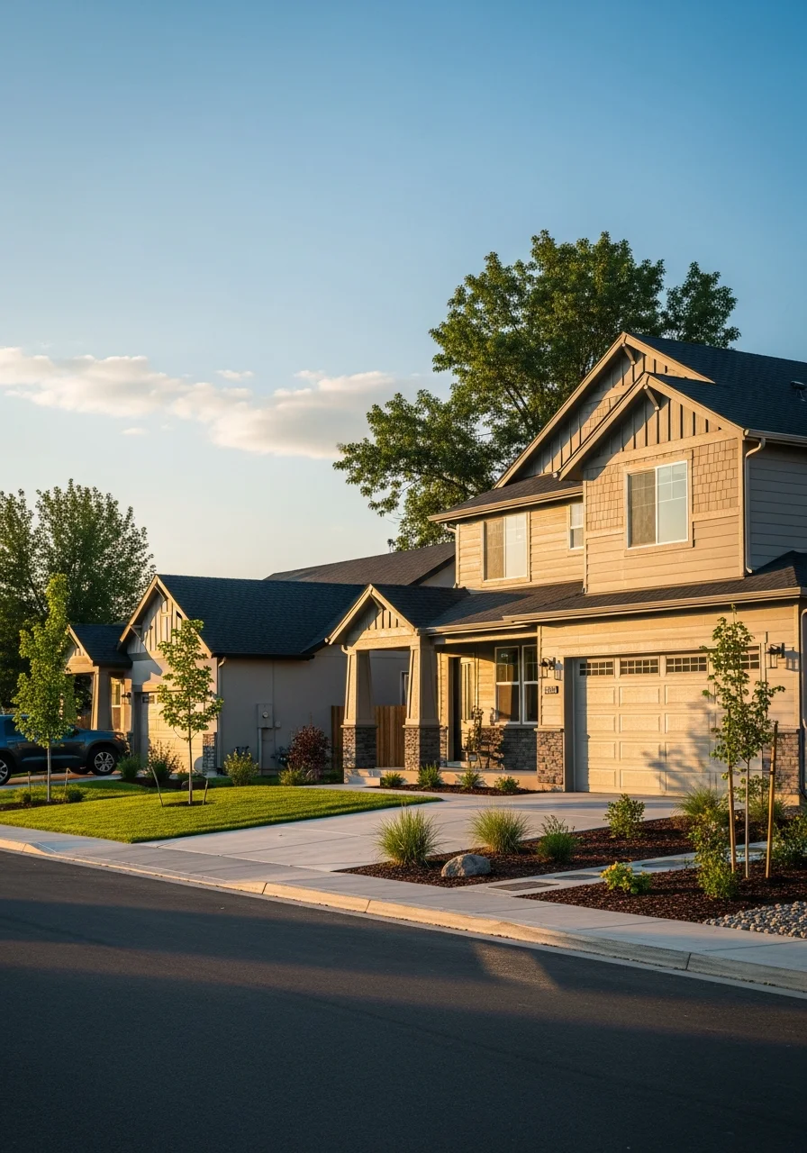 Contemporary home in Nampa neighborhood with updated exterior and professional landscaping.